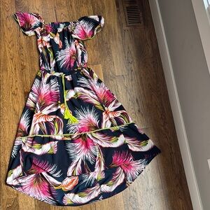 Floral Off-Shoulder  Dress - Pink and Black